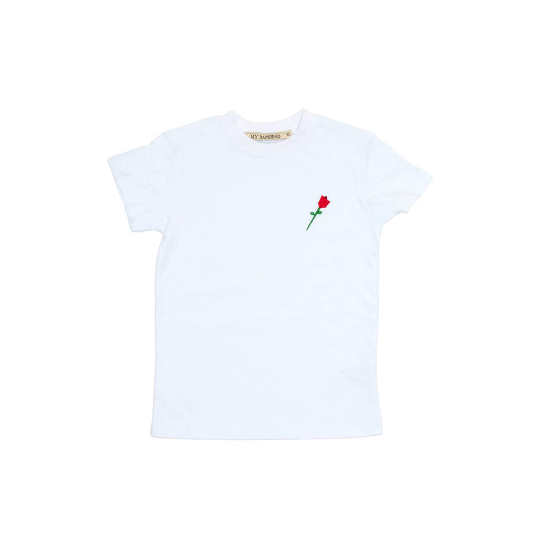 Rose embroided white t-shirt “ROSE TEE”